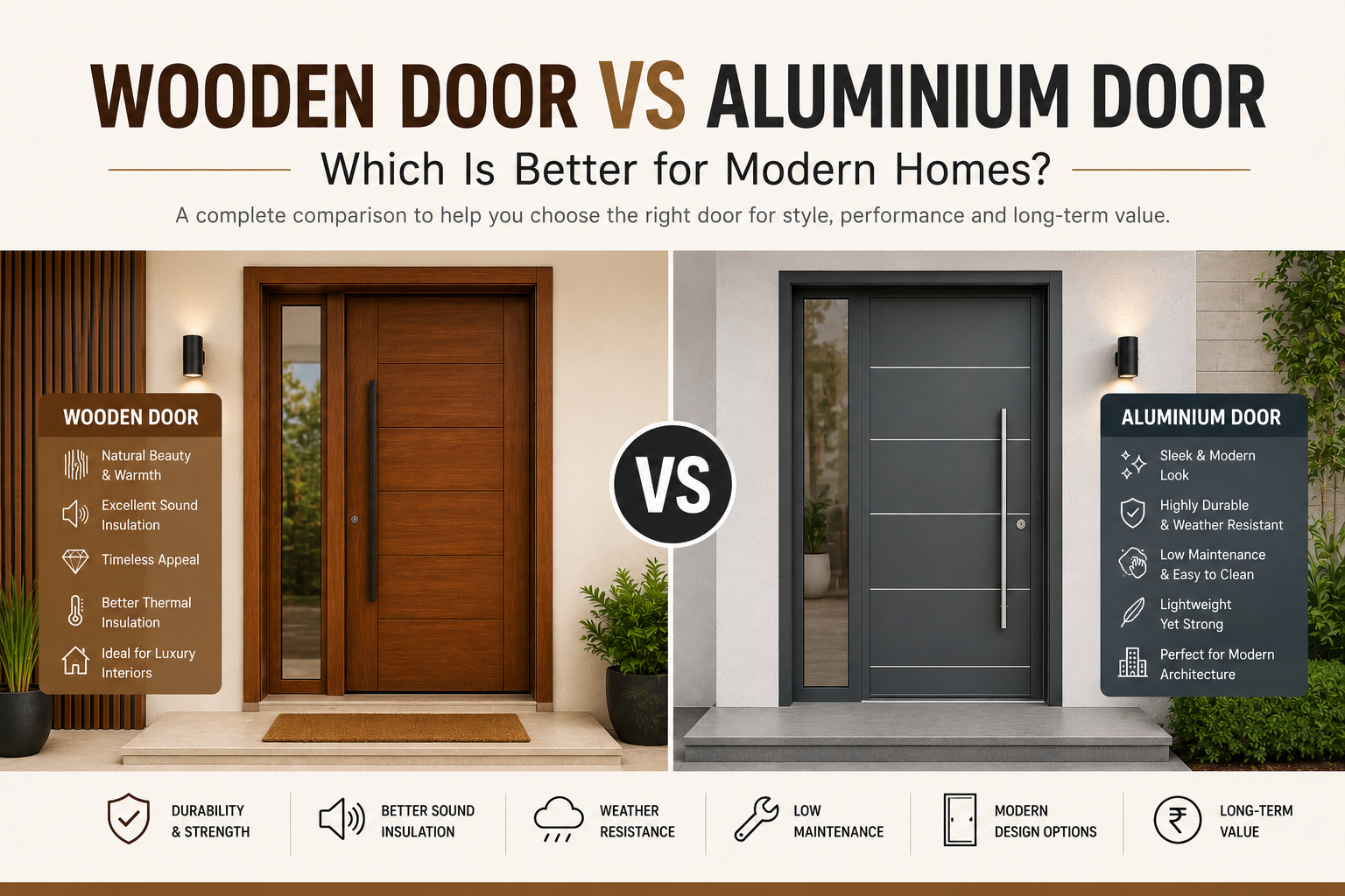 Modern Entrance Solutions: Wood vs Aluminium Door